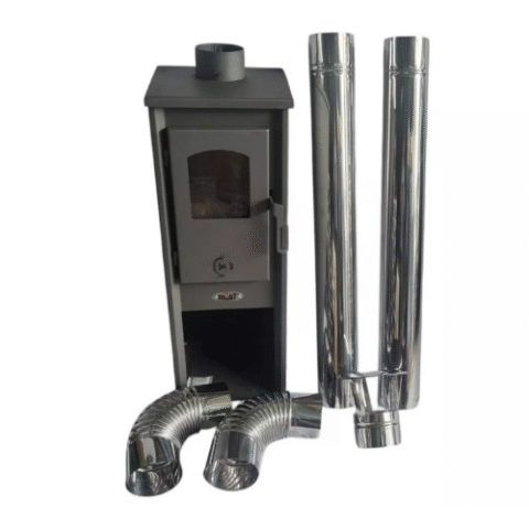 Freestanding Stove Fire 6.1 kW Set Stainless Flue Pipes & Elbows