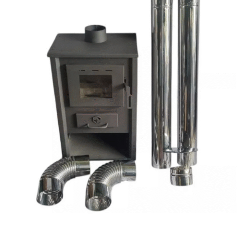 Freestanding Fireplace Stove (Maximum Power: 12 kW) Set Stainless Flue Pipes 2 Elbows