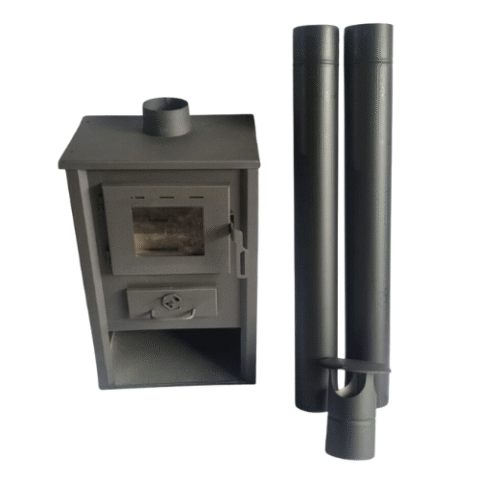 Freestanding Steel Fireplace Stove (Maximum Power: 12 kW) Set Black Flue Pipes