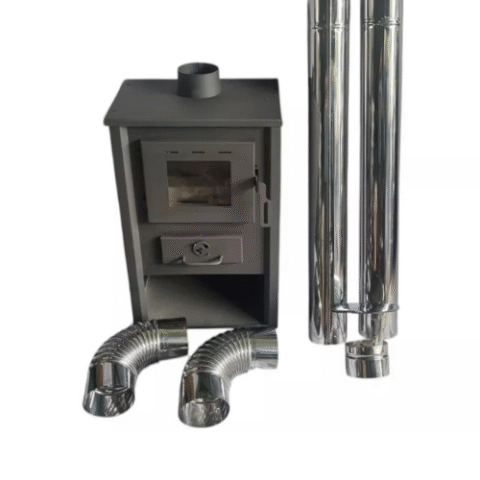Freestanding Steel Fireplace Stove – 12 kW + Stainless Steel Flue Pipe Kit