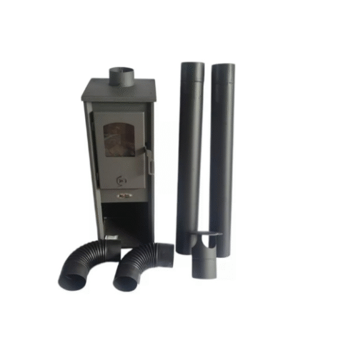 Freestanding Stove Fire 6.1 kW With Black Flue Pipes and Bends